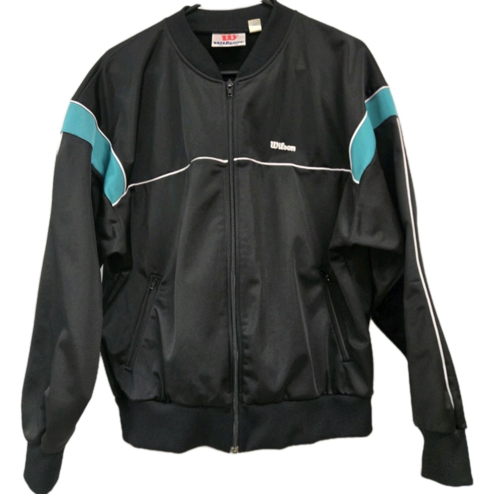 Wilson Track Jacket Vintage Retro 90s Colorblock‎ Full Zip Black Teal Mens Large
